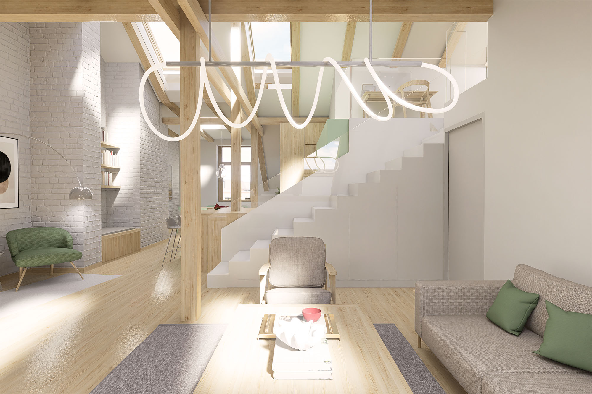 vizualizace interiéru podkroví